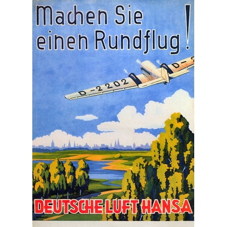 Ju 52 Junkers Deutsche Luft Hansa 1930S Na Deutsche Luft Hansa Advertising Poster From The 1930S Featuring A Junkers Ju52 Tri-Motor Poster Print by Granger Collection ()