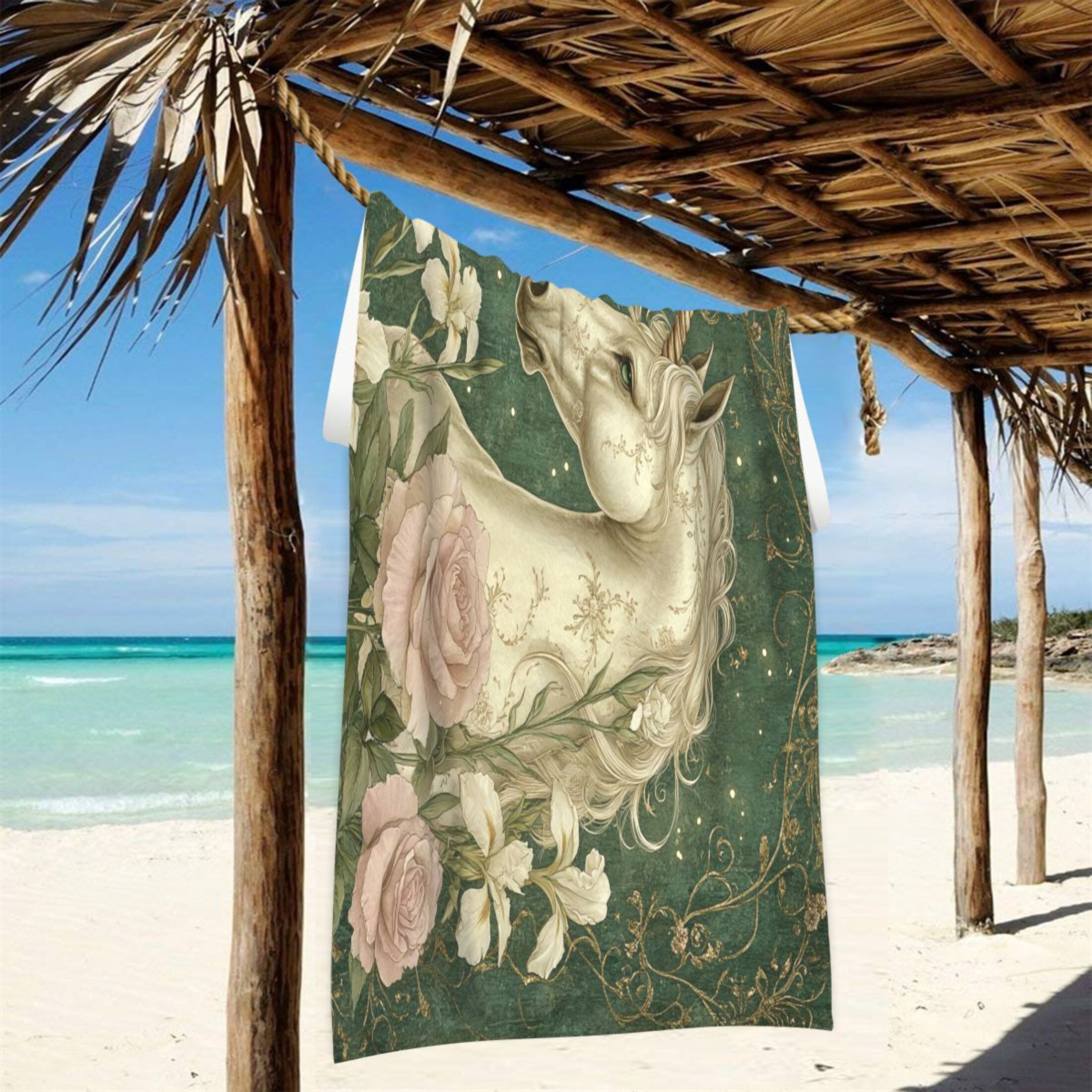 Wobogo Retro Unicorn Beach Towel Sand Free Quick Dry Absorbent Thin Compact Towels for Vacation Trips to Swimming Pool Camping Beaches