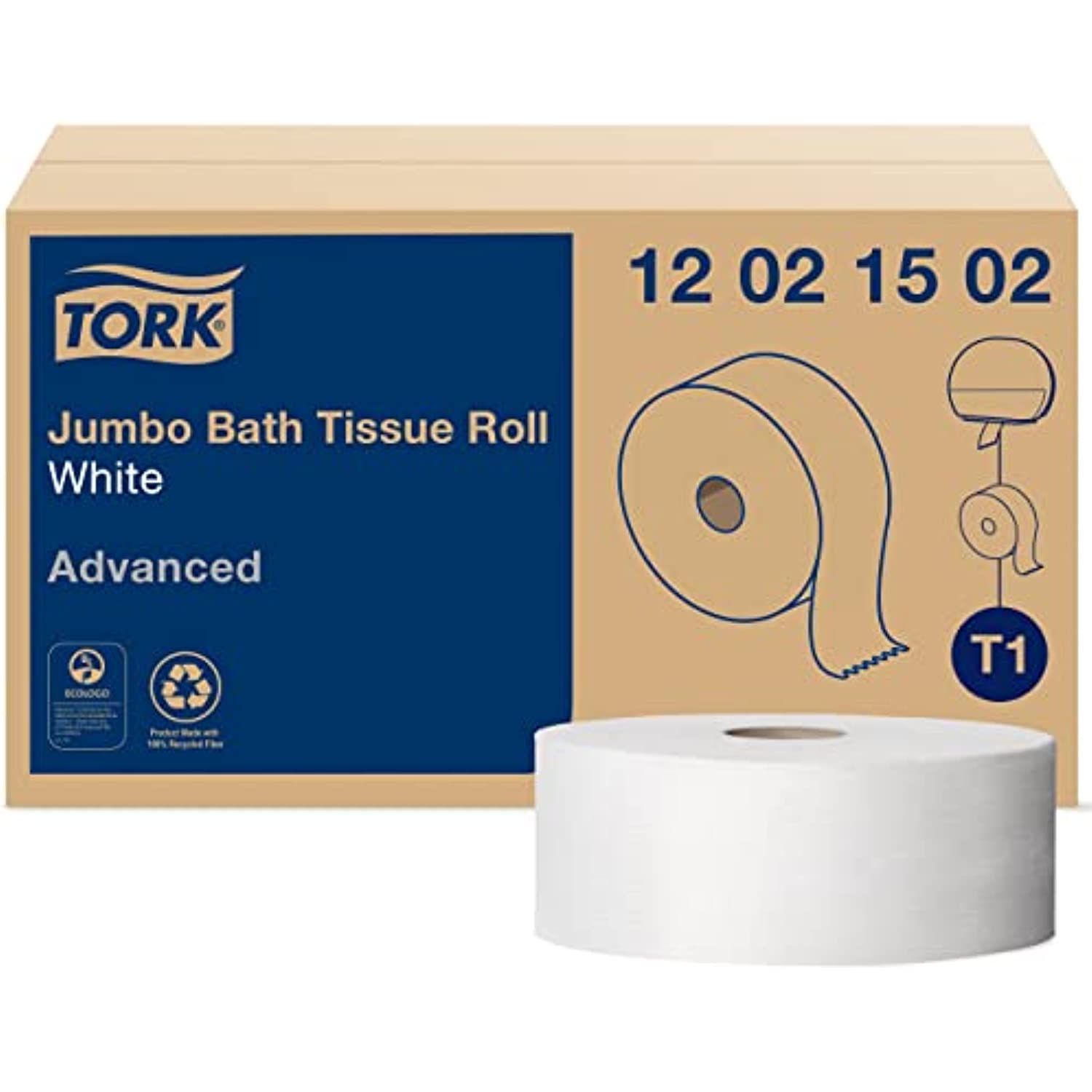 Tork Jumbo Toilet Paper Roll White T1, Advanced, 2Ply, 6 X 1600 Feet