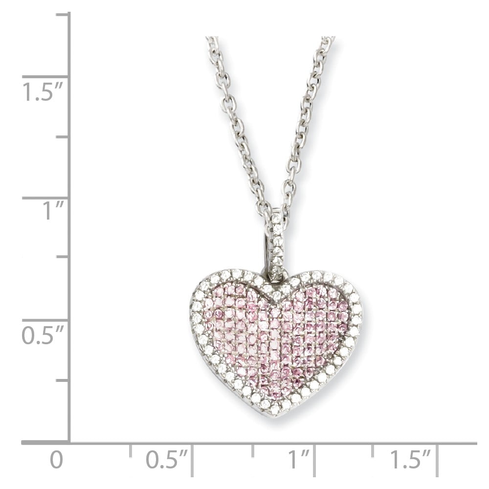 Sterling Silver Pink CZ Brilliant Embers Heart Necklace18 Inches