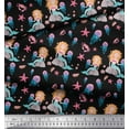 thumbnail image 3 of Soimoi Black Cotton Duck Fabric Mermaid & Starfish Ocean Printed Craft Fabric by the Yard 44 Inch Wide, 3 of 3