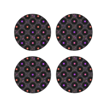 

Tideii Vinyl Records Musical Notes for Leather Coasters 4 Pieces Anti-fouling and Anti-scalding Decorative Coasters Suitable for Restaurants Kitchens Coffee Shops-Round Shape