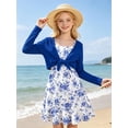 thumbnail image 4 of Lanbubble Girls Dress With Cardigan Set For Teen 7-14T Adjustable Cami Dress with Long Sleeve 2 Piece Set Royal Blue Floral Fall Dresses, 4 of 8