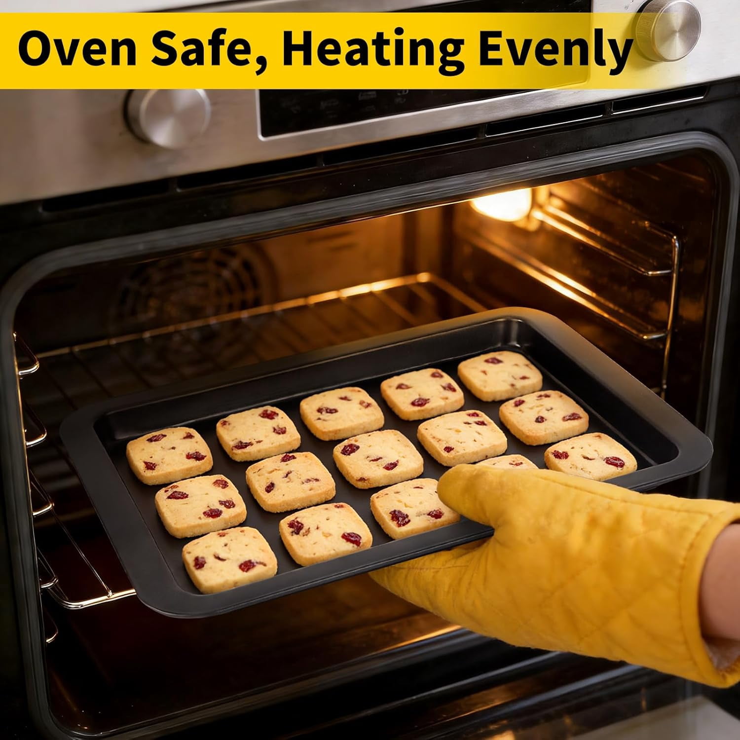 Cookie Sheets for Baking, 2 Pack 13x9 Inch Black Baking Pans Tray, Nonstick Carbon Steel Cookie Pan Sheet for Oven Roll Cake Brownie, Cooking, Roasting, Serving
