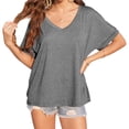 thumbnail image 2 of Summer Short Sleeved Women V-Neck Casual Solid Tee Shirt, 2 of 5