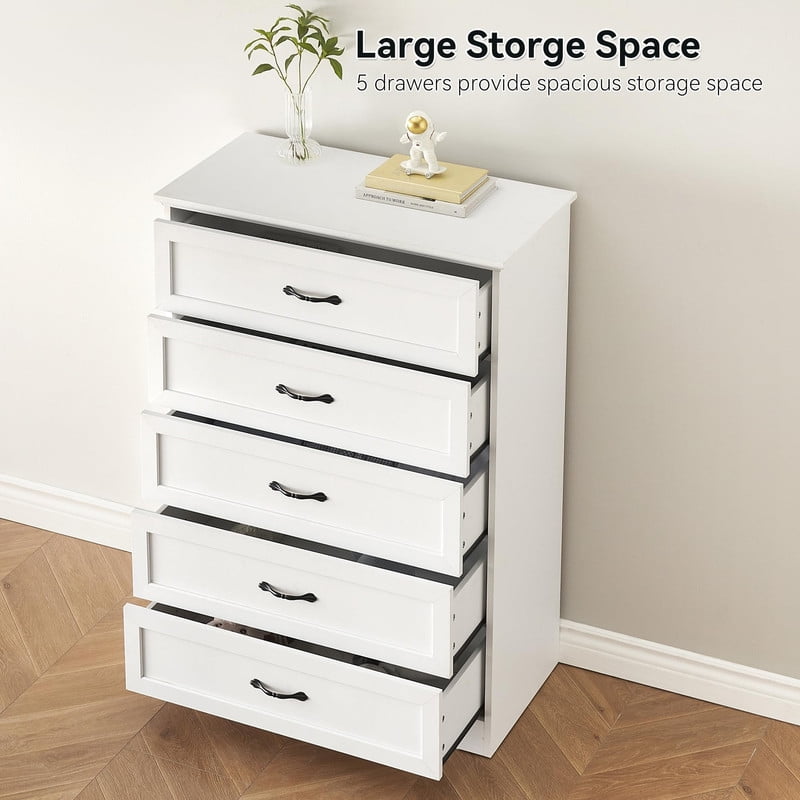 TROPOW Modern 5 Drawers Dresser, Chest of Drawers Closet Organizers and Storage Clothes, Modern Dressers for Closet Living Room, Kids Bedroom