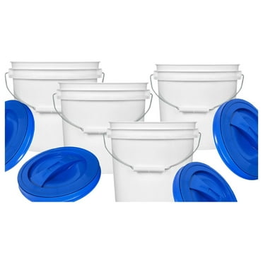 DyGTyX 2 Gallon Plastic Food Grade BPA Made in USA Buckets with Blue Screw On Lids (Pack of 4)