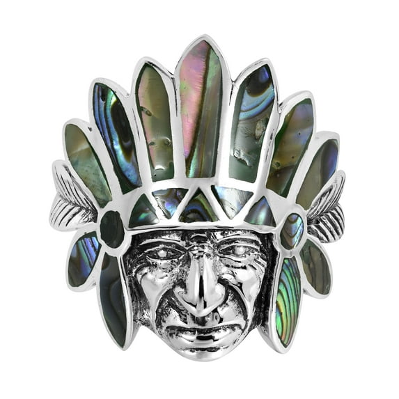 Indian Style Abalone Inlay .925 Silver Ring-7