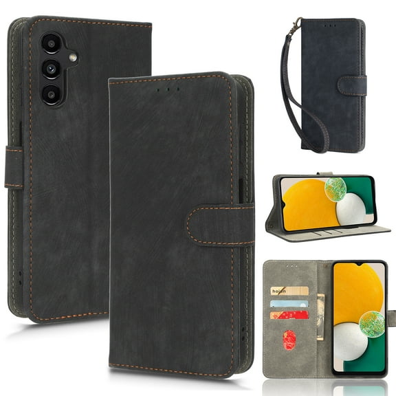Wallet Case for Samsung A35,Card Slots[RFID Blocking],Durable Flip Folio Kickstand Magnetic Closure Retro Premium Leather Wallet Wrist Strap Shockproof Case for Samsung Galaxy A35, Black