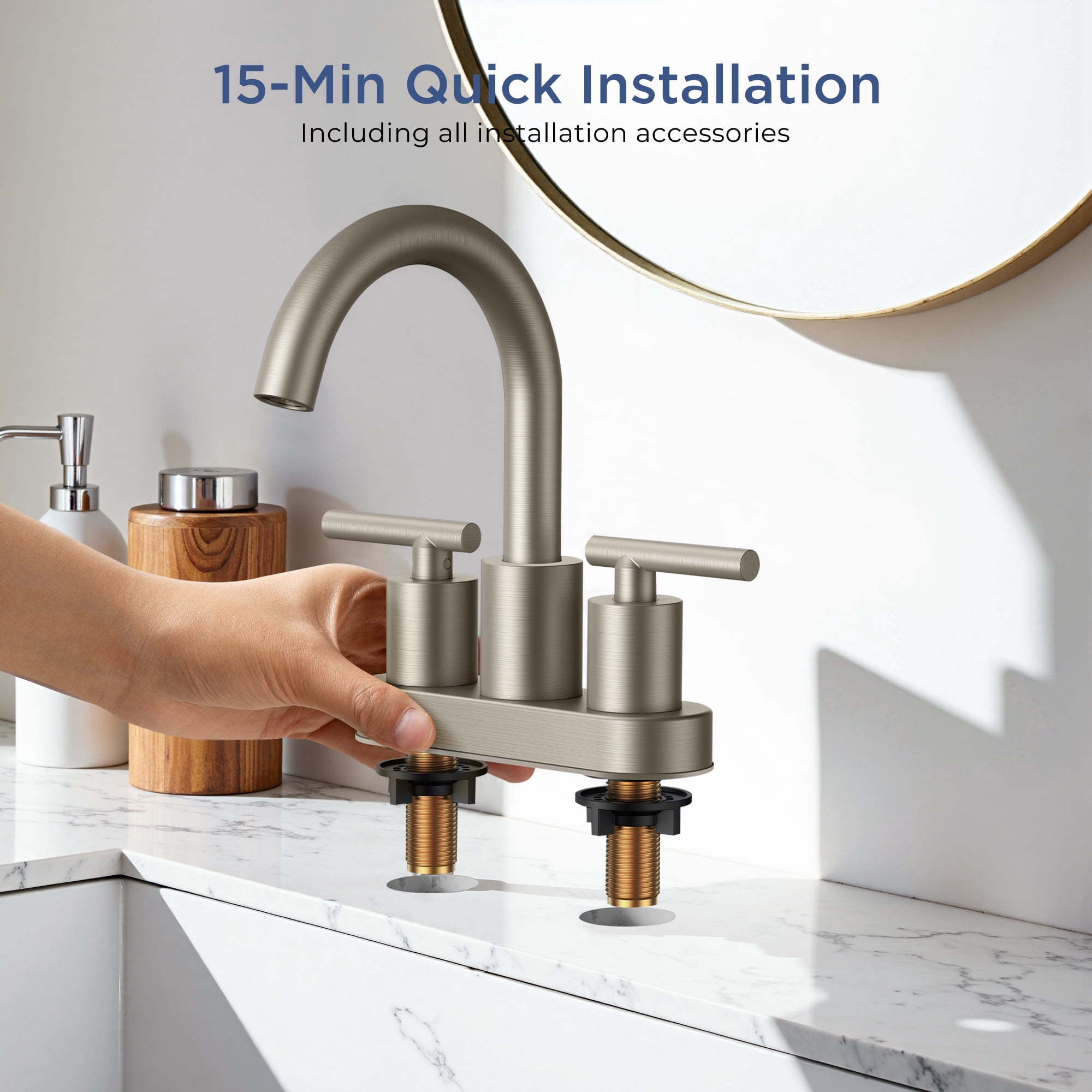 TVOFEK Bathroom Faucet 4 inch Centerset, Brushed Nickel 3 Hole Vanity Sink Faucet with Metal Pop up Drain, SUS316 Stainless Steel