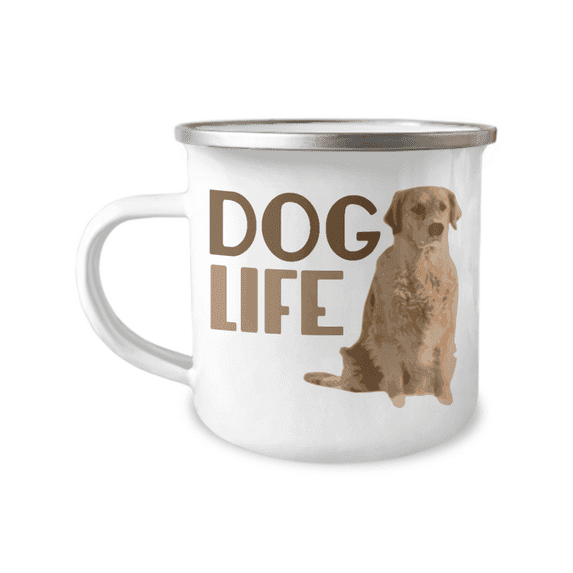 Dog Dad Coffee Mug, Dog Life, Dog Lover Coffee Mug, For Dad, Mom - 12 Oz Stainless Steel Enamel Finish White Camper Coffee Mug