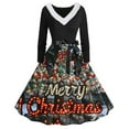 thumbnail image 1 of RKSTN Robes pour Femmes Robe Manches Longues Imprimé de Noël Patchwork en Fourrure Col en V Robe Rétro Ample, 1 of 3