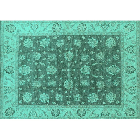 Ahgly Company Machine Washable Indoor Rectangle Oriental Turquoise Blue Traditional Area Rugs, 5' x 7'