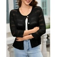 thumbnail image 2 of Yesfashion Women's Lightweight Crochet Cardigan 3/4 Sleeve Cropped V Neck Button Shrug Knit Sweater Tops, 2 of 6