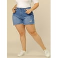 thumbnail image 4 of Unique Bargains Women's Plus Workout High Waist Distressed Jean Shorts, 4 of 6