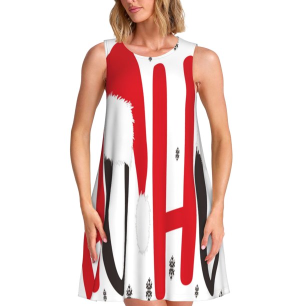 Fotbe HOHOHO Christmas Vestido de Verano sin Mangas para Mujer – Vestido Midi Línea A, Estilo Camiseta Floral, Vestido Playero Casual y Fluido