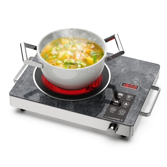 Borrallio 1800W Single Burner Electric Stove Top, Portable Infrared Electric Cooktop with Marble Glass, 110V Ceramic Hot Plate, Countertop Burner wit