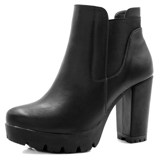 Botas Chelsea de Tacón Alto grueso cremallera Plataforma para Mujer Negro 38 Allegra K