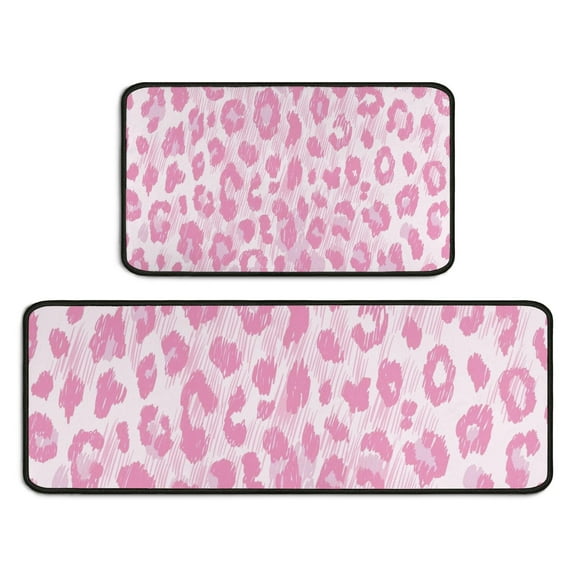 Pink and Pink Of Leopard Print Kitchen Rugs Sets Of 2,Anti Fatigue Kitchen Mat Rugs Non Slip Washable,Decorative Kitchen Floor Mats for Kitchen,Sink,Laundry,17"X30" 17"X47"