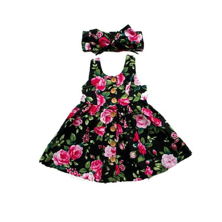 

luethbiezx Newborn Toddler Kids Baby Girls Outfits Floral Dress Princess Party Top Dresses
