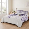 thumbnail image 2 of Twin XL Quilt Set 68''x98'', Purple Ombre Botanical Lightweight Bedspread Coverlet Set with 2 Pillow Shams, Watercolor Pastoral Leaf Farmhouse Breathable All Season Quilt Bedding for Dorm/Guest Room, 2 of 9