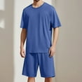 thumbnail image 2 of JTieacloth Warm Bathrobe for Men Men's Summer Solid Color Pullover Casual Style Short Sleeve Shorts Homewear Set Blue, 2 of 4