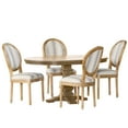 thumbnail image 2 of Noble House Dason Fabric and Wood 5 Piece Dining Set, Gray Stripe and White Print and Natural, 2 of 13