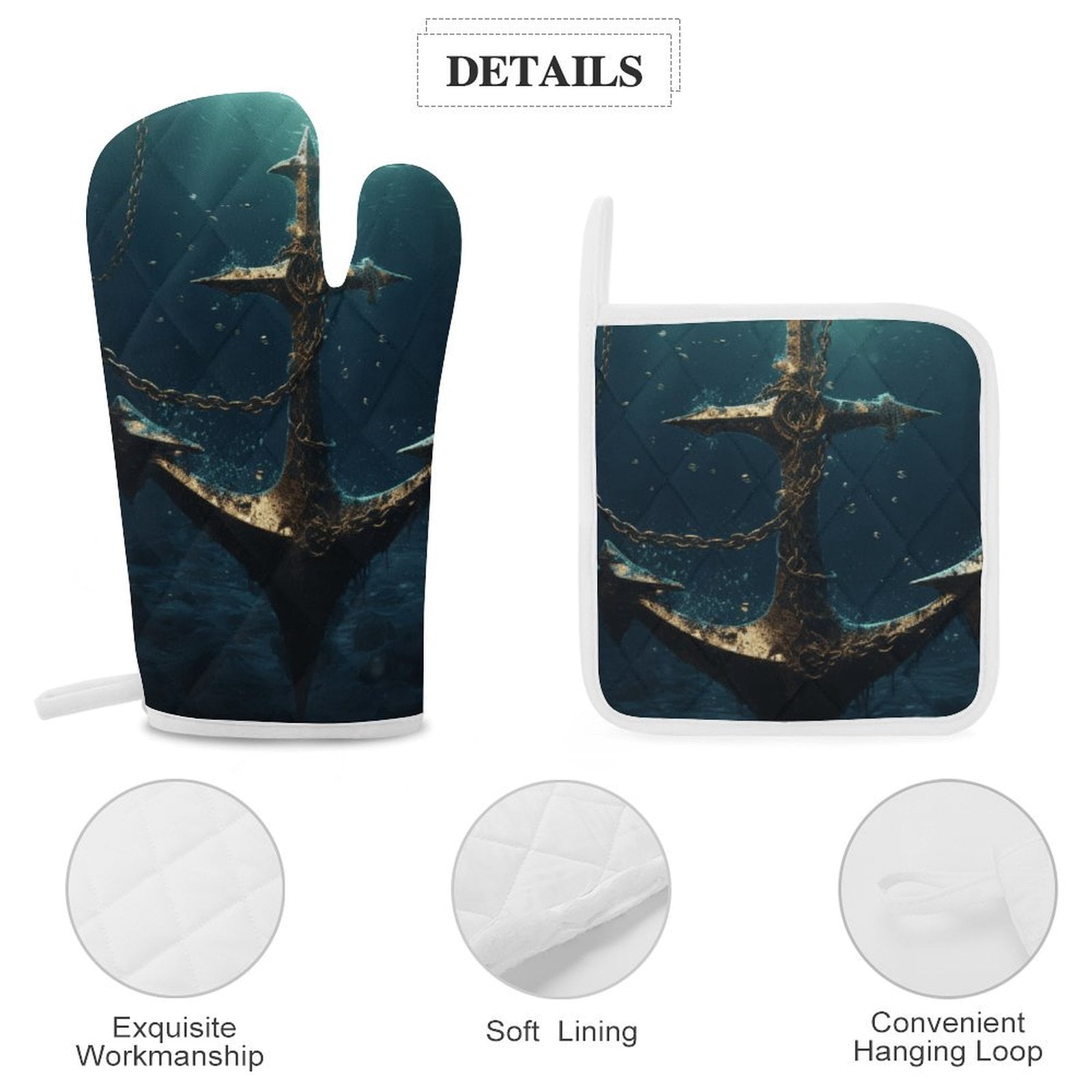 Anchor with Sailing Oven Mitts And Pot Holders Sets of 4 Oven Gloves Set Potholders for Kitchen Cooking Baking Grilling Anti Scald Hot Pads And Heat Resistant