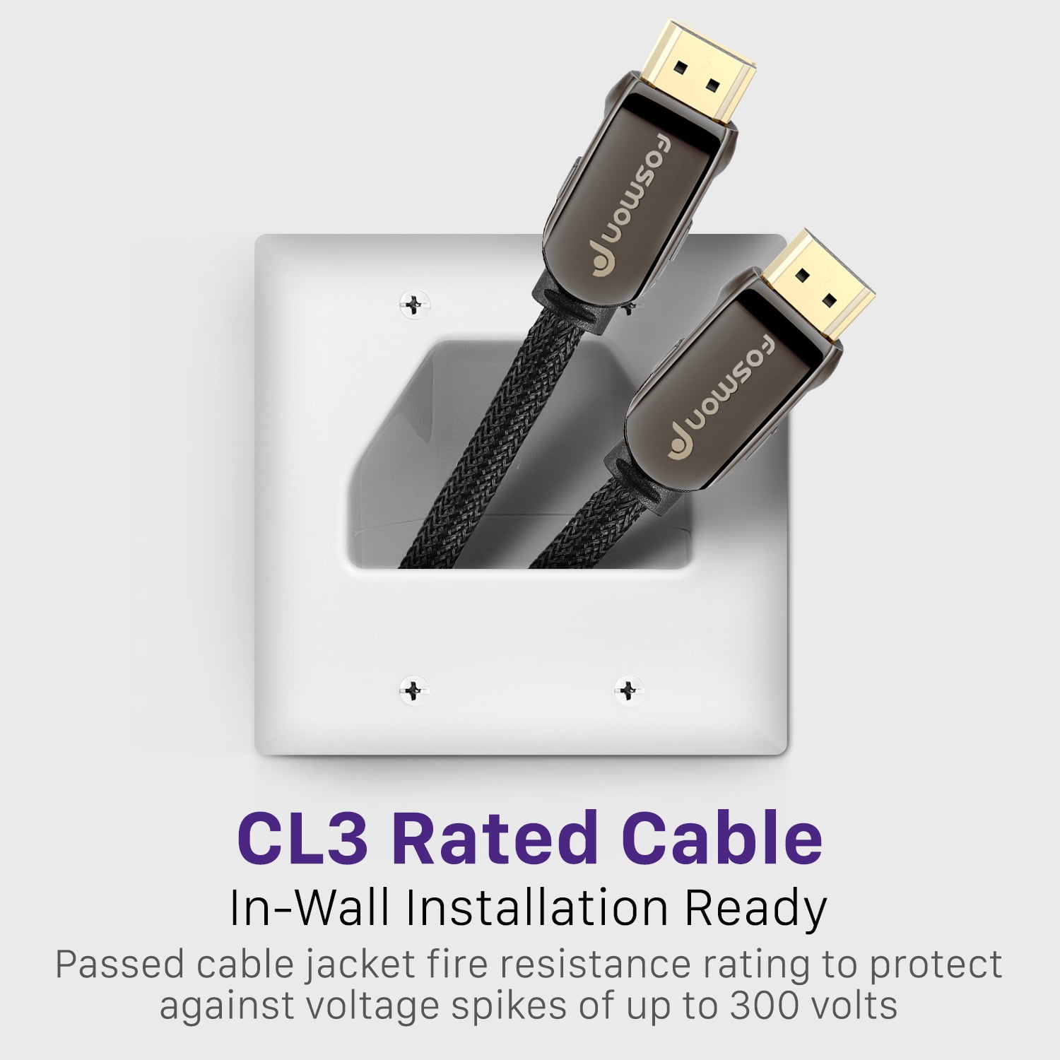 Fosmon 3x HDMI Cable 15FT HDMI Cord, Premium High Speed HDMI Cable with Ethernet 4K@60Hz 30AWG In-Wall CL3 Rated HDMI to HDMI Cable for TV PS5 Xbox