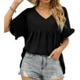 thumbnail image 5 of USSUMA Womens Summer Tops Ruffle Flowy Peplum T-Shirts for Women Trendy Solid Color Womens Blouses and Tops Dressy Short Sleeve V Neck Tunic Plus Size Shirts for Women, 5 of 8