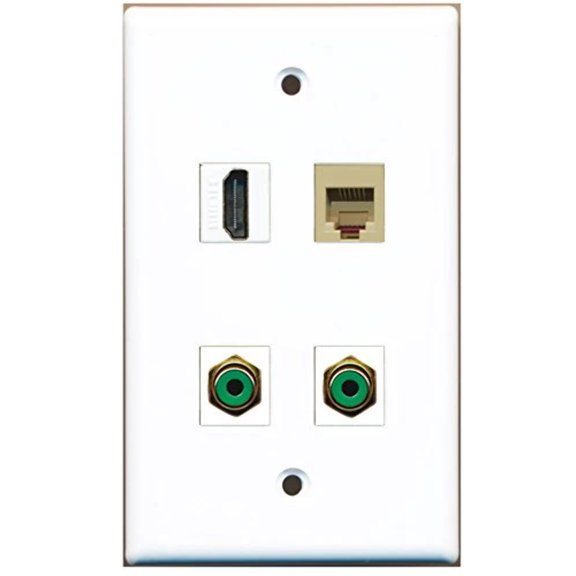 RiteAV - 1 Port HDMI 2 Port RCA Green 1 Port Phone RJ11 RJ12 Beige Wall Plate