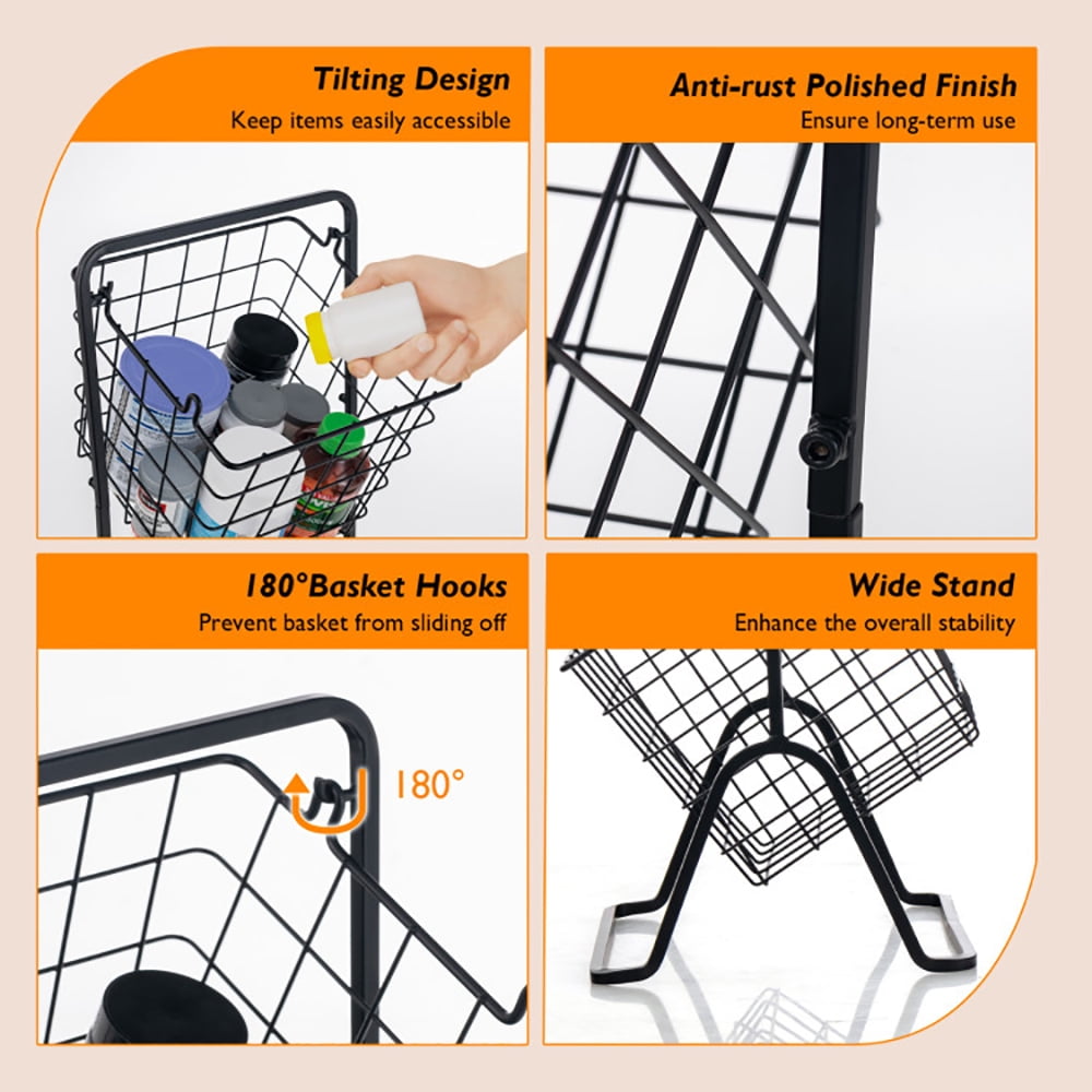 Yardi Yard 3-Tier Fruit Basket Stand with Adjustable Heights,