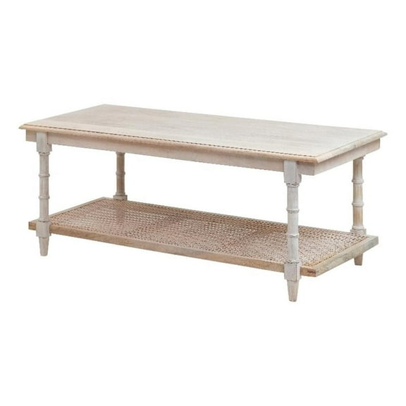 Carolina Classics Chesterfield Wood & Cane Coffee Table in Whitewash