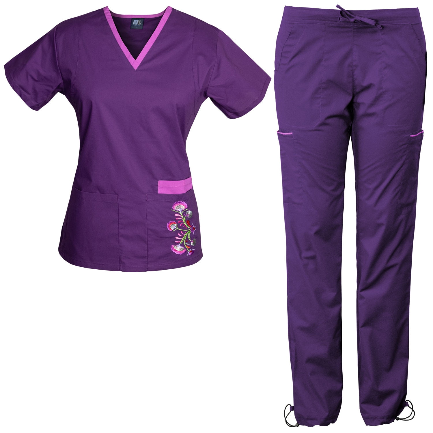 Medgear Women’s Stretch Scrubs with Embroidery Scrubs Set Medical
