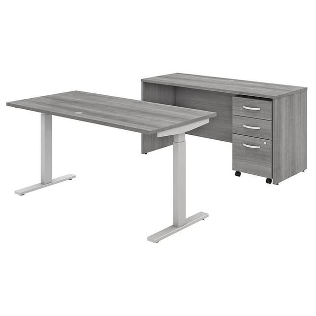 Scranton & Co Bureau en Bois 60W Réglable avec Crédence & Rangement en Gris