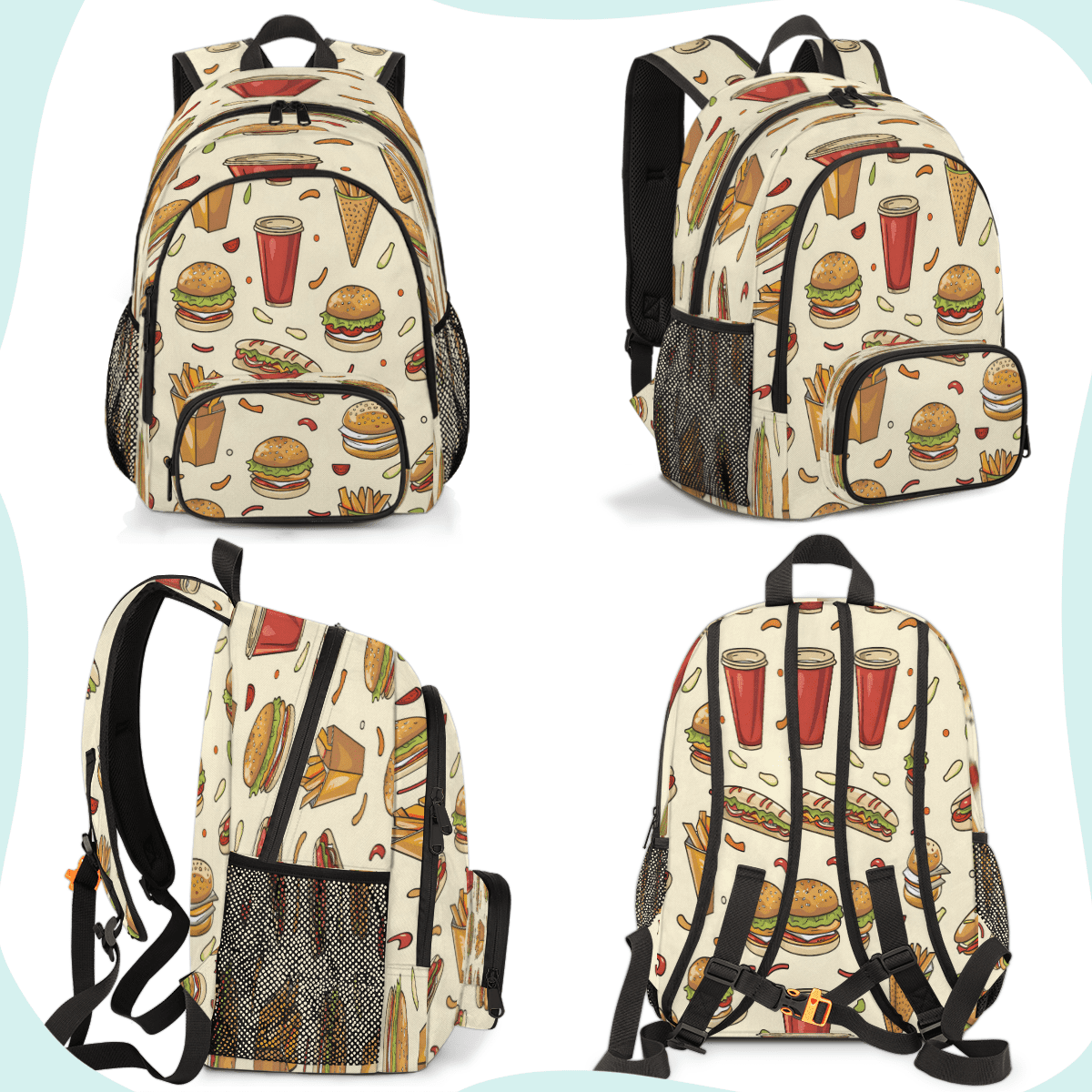 Herdesigns Fast Food Hamburger Laptop Backpack for Women Men, 18.3 Inch Large Computer Backpacks Fashion Teacher Nurse Bag Casual Daypack for Work Travel