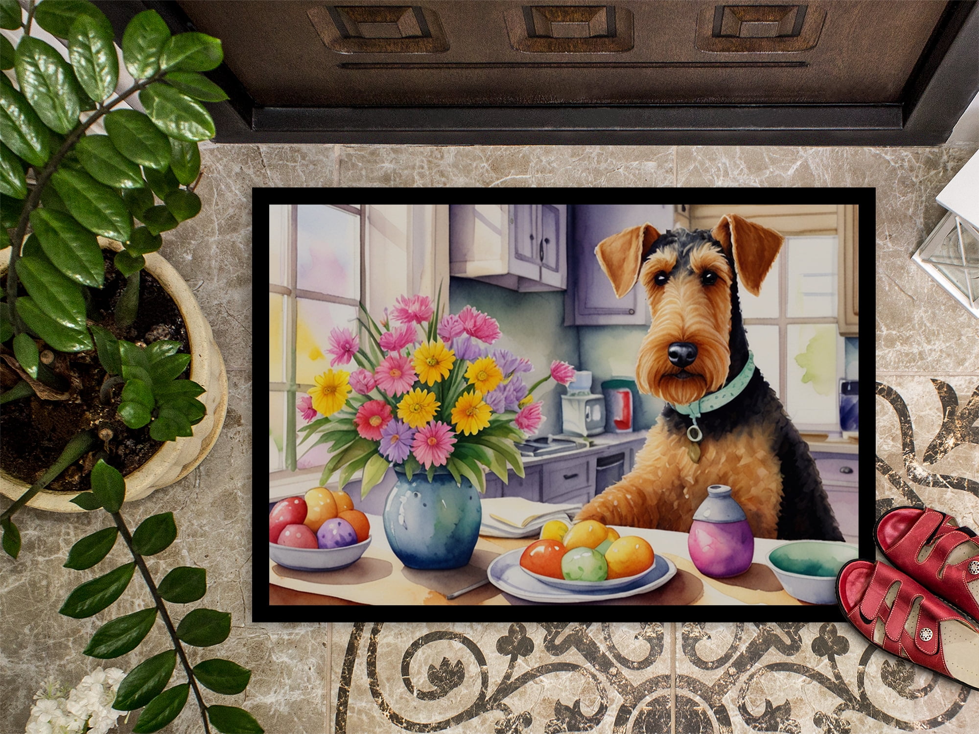 Decorating Easter Yorkshire Terrier Doormat