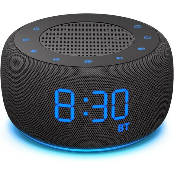 Bluetooth Speaker Alarm Clock with FM Radio - High Fidelity Sound, Full Range Dimmer, Plugged in Alarm Clock Radio for Bedroom