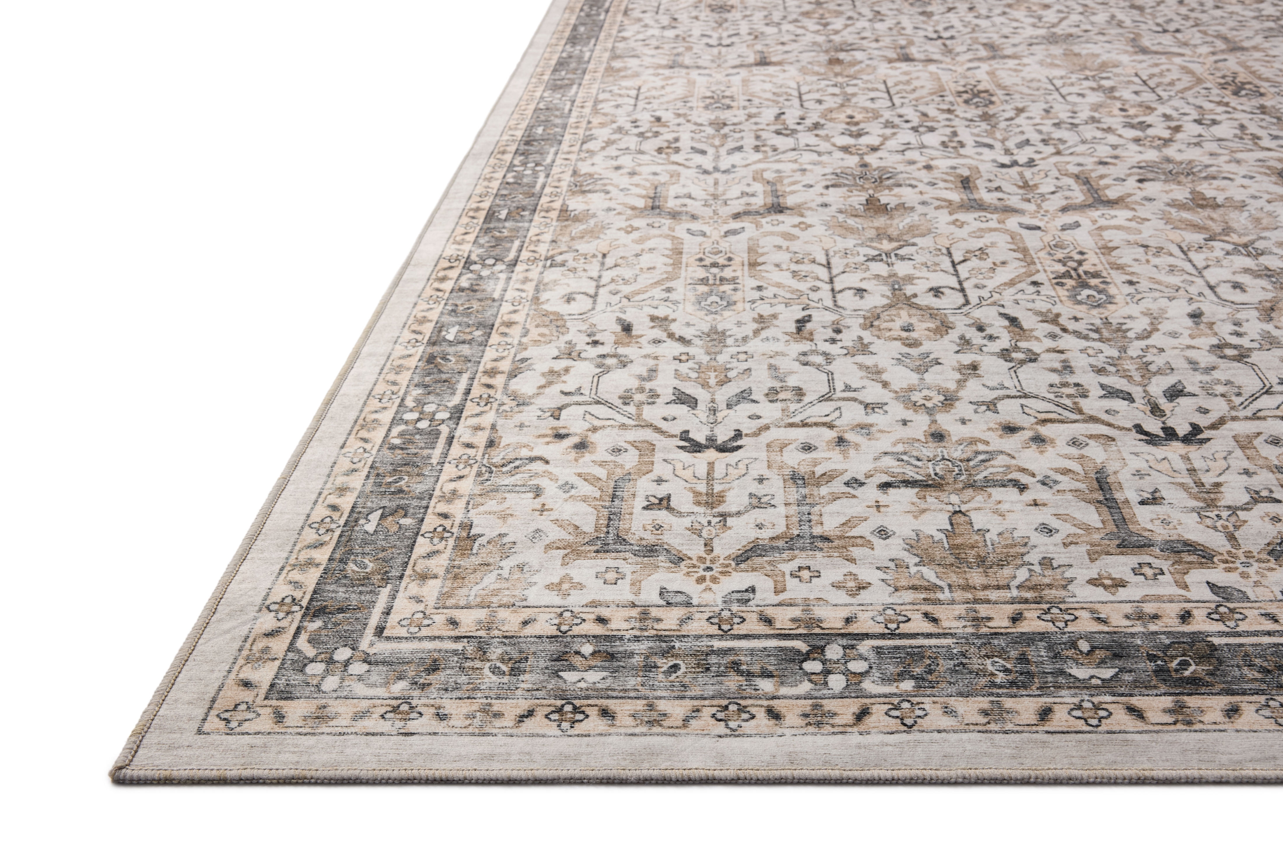 Machine Washable Area Rug 5x7, Loloi Anniston Ivory / Stone (5' x 7'6")