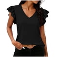 thumbnail image 2 of Pounoo Striped Tops for Women V Neck Short Sleeve Ruffle Cuff Blouses Beach Casual Lightweight Tunics Gift, 2 of 6