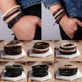 thumbnail image 2 of AYYUFE 4Pcs/Set Vintage Men Mixed Style Braided Faux Leather Beaded Bracelet Bangle Faux Leather, Beads Brown, 2 of 7