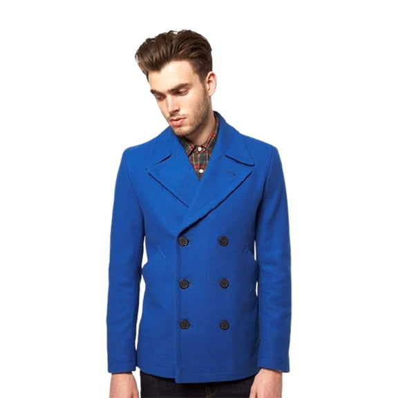 Mens Royal Blue Peacoat - Wool Short Coat By Alberto Nardoni Brand Designer