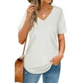thumbnail image 2 of JGGSPWM Womens Short Sleeve Rib Knit Top V Neck Tshirt Casual Loose Solid Tee Shirts Regular Fit Blouse Basic Casual Tunic on Sales White S, 2 of 8