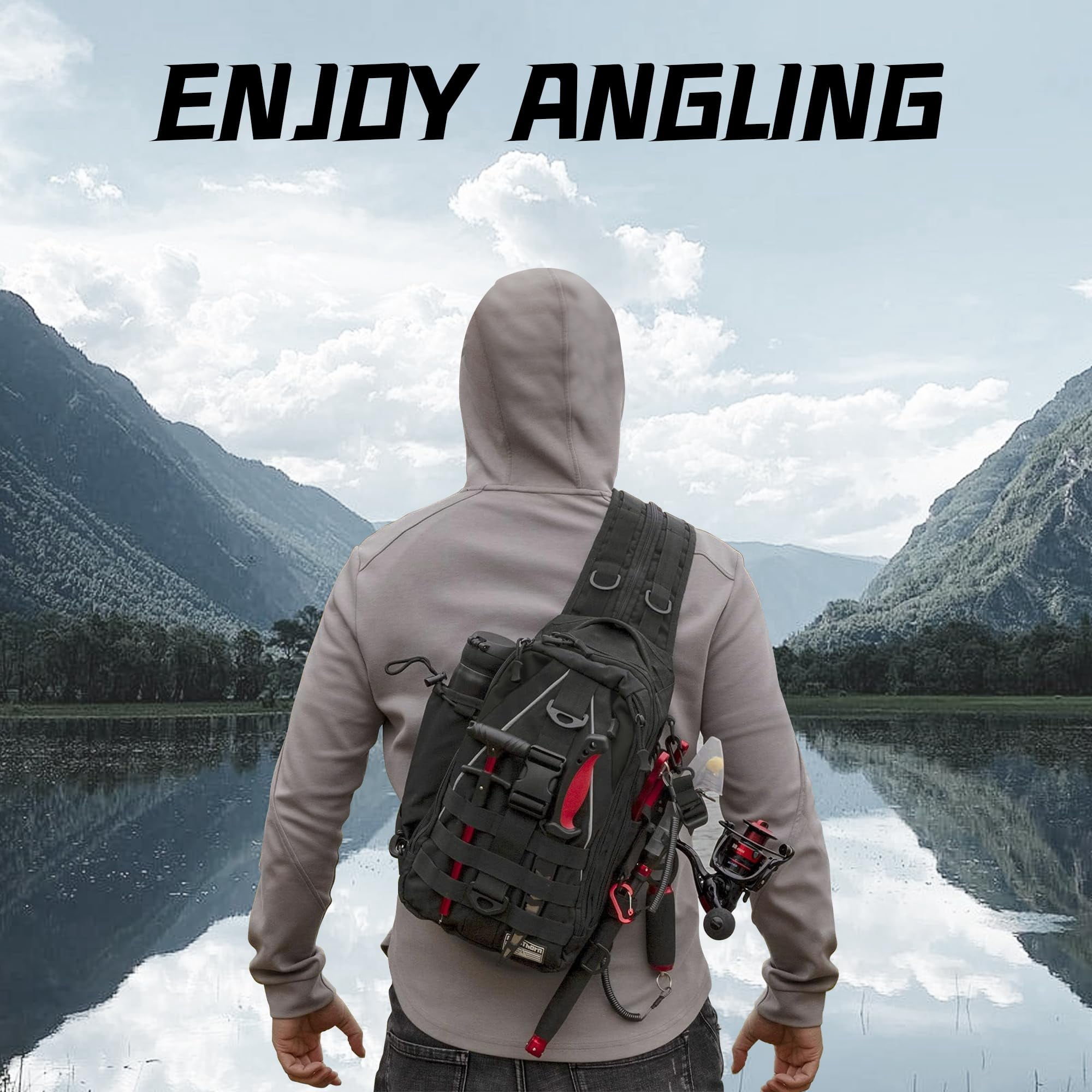 Fishing Nylon Backpack Tackle Sling Bag Backpack with Rod Holder for Monther Father Gifts Lightweight Fishing Backpack Storge Fishing Gear and Equipment