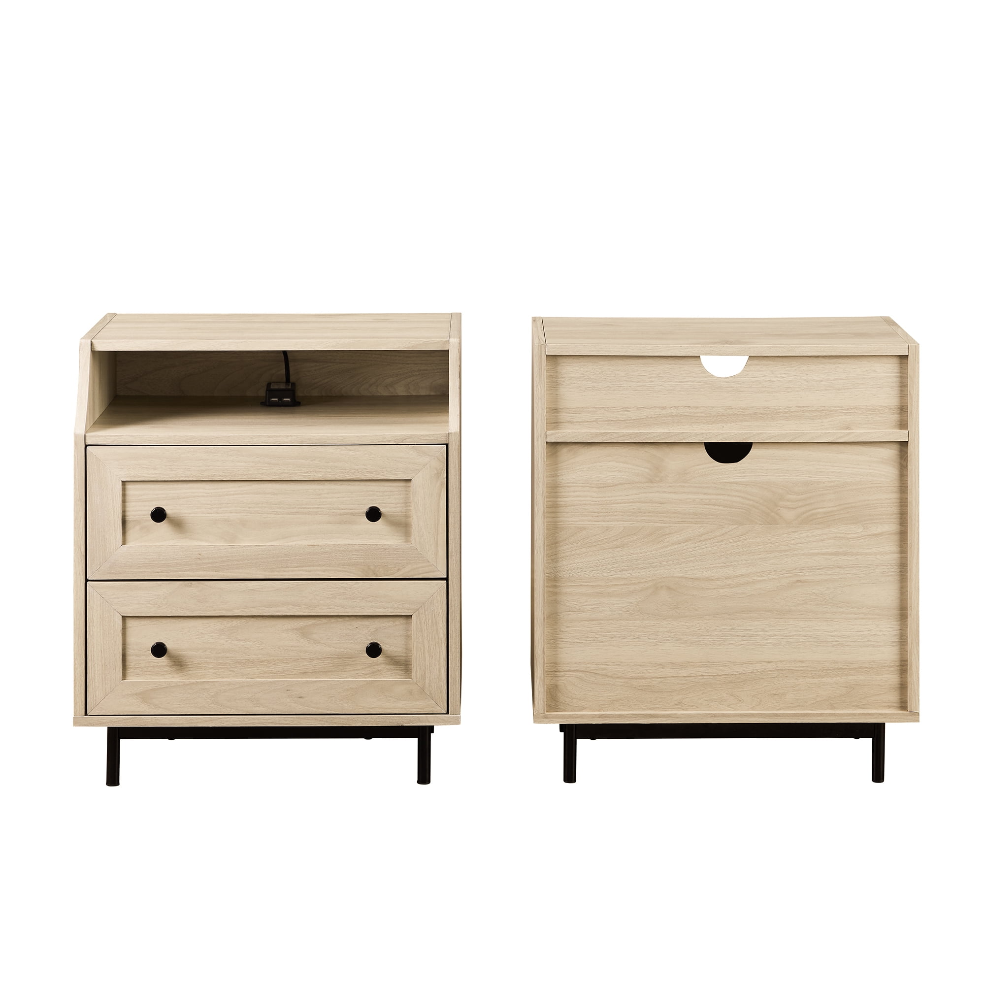 Walker Edison Modern 2 Drawer USB Port Nightstand, Set of 2, Birch