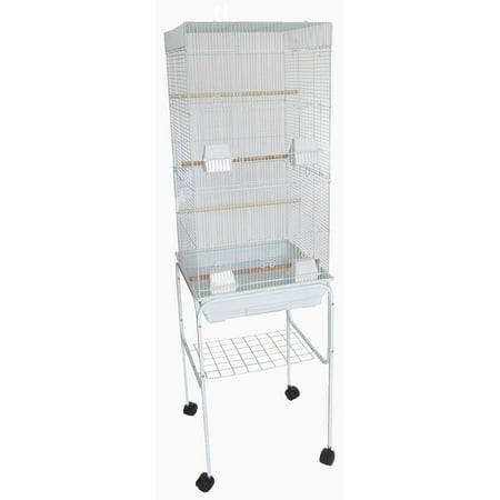 YML 6824_4814WHT 3/8" Bar Spacing Tall Flat Top Bird Cage with Stand, 18" x 14"/Small, White