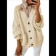 thumbnail image 1 of Suéteres y Abrigos de Punto Grueso de Larga con Cuello en V Abierto para Mujer. Albaricoque XL, 1 of 7