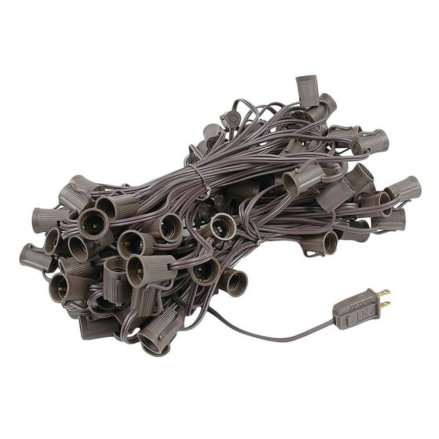 Novelty Lights 100 Foot C9 Outdoor String Light Christmas Stringer - Patio String Lights - Intermediate Base (C9/E17) - 12" Spacing - Brown Wire