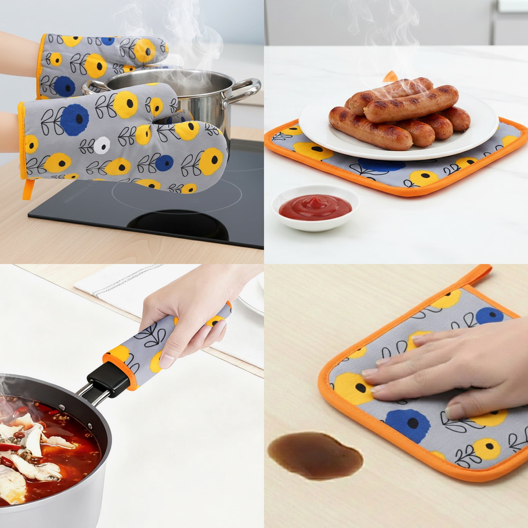 Unique Bargains Pot Holders Kitchen Oven Gloves Gray 11x7.1inch