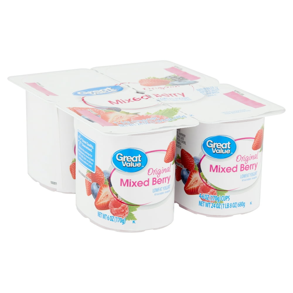 Great Value Original Mixed Berry Lowfat Yogurt, 6 oz, 4 count Walmart